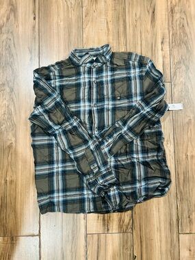 Old Navy Olive and Blue Plaid Button-Up Shirt